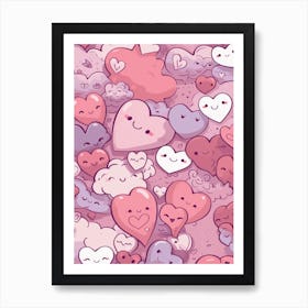 Hearts France Kawaii Illustration 1 Art Print