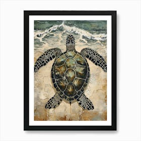 Sea Turtle & The Waves Vintage Illustration 1 Art Print