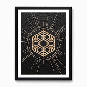 Geometric Glyph Symbol in Gold with Radial Array Lines on Dark Gray n.0258 Art Print