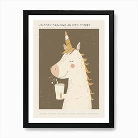 Unicorn Drinking An Iced Coffee Muted Pastels 2 Poster Art Print