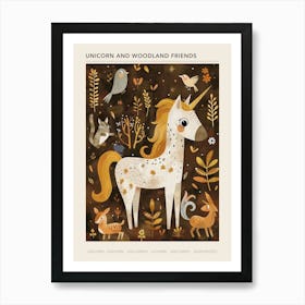 Unicorn In The Meadow With Abstract Woodland Animal Friends Muted Pastel 1 Poster Art Print