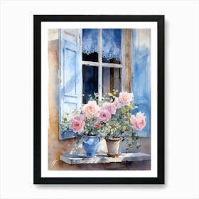 Roses On The Window Sill Art Print