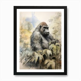 Storybook Animal Watercolour Gorilla 3 Art Print