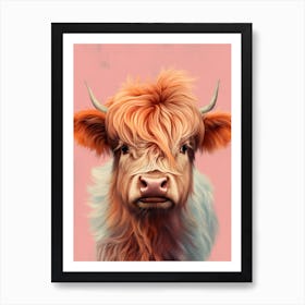 Pink Portrait Of Baby Highland Cow 2 Art Print