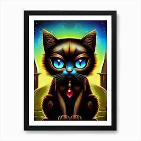 Black Cat With Blue Eyes Art Print