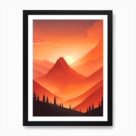 Misty Mountains Vertical Composition In Orange Tone 368 Art Print