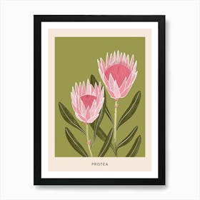 Pink & Green Protea 3 Flower Poster Art Print