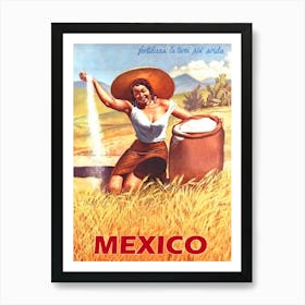 Mexico, Happy Woman On A Field Art Print