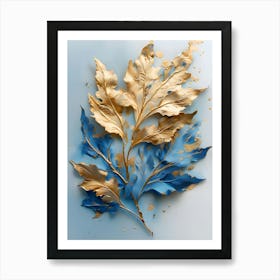 Gold And Blue Leaves Art Print