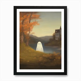 Ghost Autumn Fall Castle Landscape, Halloween Spooky Art Print