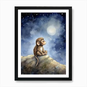 Monkey Painting Stargazing Watercolour 4 Art Print
