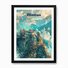 Bhutan Dzong Travel Art Art Print