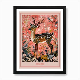 Floral Animal Painting Reindeer 2 Poster Art Print