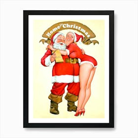 Pinup Sexy Girl Is Posing With Lucky Santa Art Print