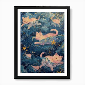 Pink Cats In The Sky 1 Art Print