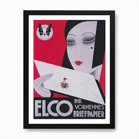 Asian Woman With Letter, Art Deco Vintage Poster Poster