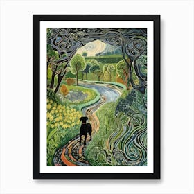 Painting Of A Dog In Garden Of Cosmic Speculation, United Kingdom In The Style Of Watercolour 03 Art Print