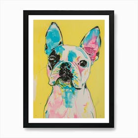 Boston Terrier Dog Pastel Line Watercolour Illustration  1 Art Print