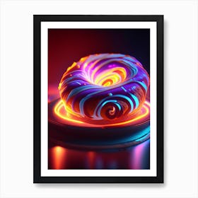 Cinnamon Roll Dessert Neon Lights 3 Flower Art Print