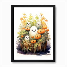 Cute Bedsheet Ghost, Botanical Halloween Watercolour 141 Art Print
