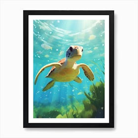 Baby Green Turtle In Ocean 1 Art Print