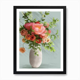 Spring Flowers Peonies In A Vase Art Print