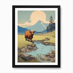 Highland Cow In The Distance With River Art Print