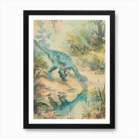 Dinosaur Drinking From A Watering Hole Illustration Art Print