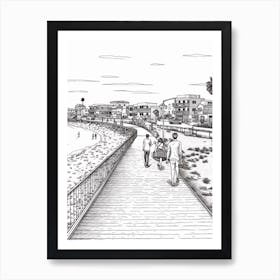 View Of Malibu California, Usa Line Art Black And White 11 Art Print