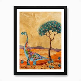 Colourful Dinosaur In The Desert Painting 1 Art Print