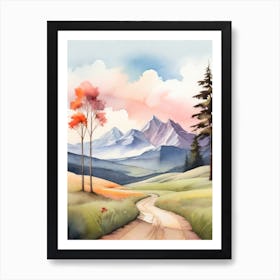 Tranquil Mountains In Minimalist Watercolor Vertical Composition 41 Art Print