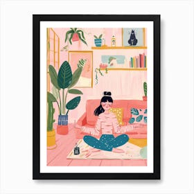 Girl Yoga Lo Fi Kawaii Illustration 1 Art Print