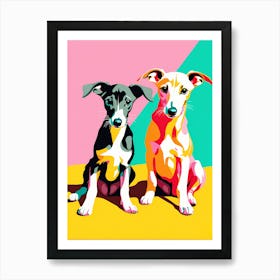 Greyhound Pups, This Contemporary art brings POP Art and Flat Vector Art Together, Colorful Art, Animal Art, Home Decor, Kids Room Decor, Puppy Bank - 149th Art Print