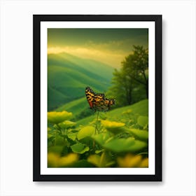 Butterfly On A Green Hill Art Print