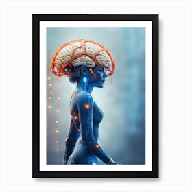Woman With A Brain Art Print