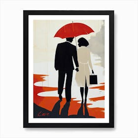 Couple Holding Umbrella, Valentine's Day Art Print