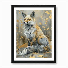 Arctic Fox Precisionist Illustration 1 Art Print