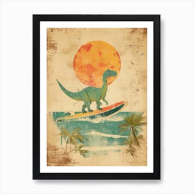 Vintage Amargasaurus Dinosaur On A Surf Board  2 Art Print