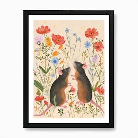 Folksy Floral Animal Drawing Mouse 4 Art Print