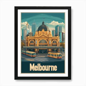 Aihrgdesign A Vintage Travel Poster Of Melbourne Featuring Th 26c84a13 2932 4e1f 9a5d 48efa245583d 1 Art Print