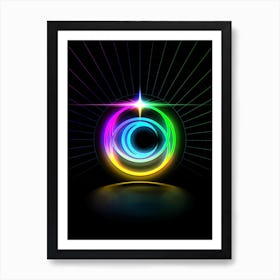 Neon Geometric Glyph in Candy Blue and Pink with Rainbow Sparkle on Black n.0250 Art Print