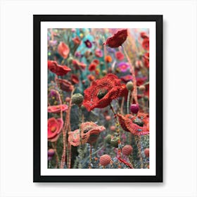 Red Poppies Knitted In Crochet 4 Art Print