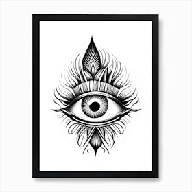 Spiritual Awakening, Symbol, Third Eye Simple Black & White Illustration 1 Art Print