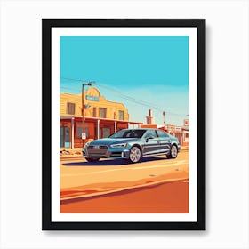 A Audi A4 Car In Route 66 Flat Illustration 1 Art Print