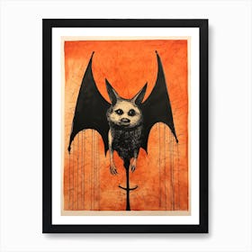 Bat, Woodblock Animal Drawing 4 Art Print