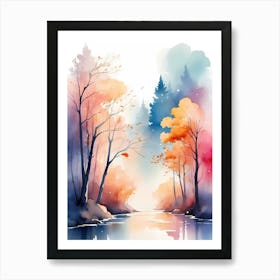 Watercolor Of Autumn Trees 2 Art Print