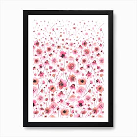 Ink Soft Flowers Pink Degrade Art Print