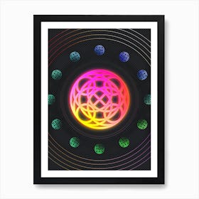 Neon Geometric Glyph in Pink and Yellow Circle Array on Black n.0213 Art Print