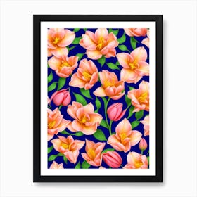 Seamless Pattern With Pink Tulips Art Print