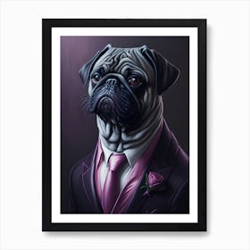 Pug In A Suit Dog Painting Art Print
